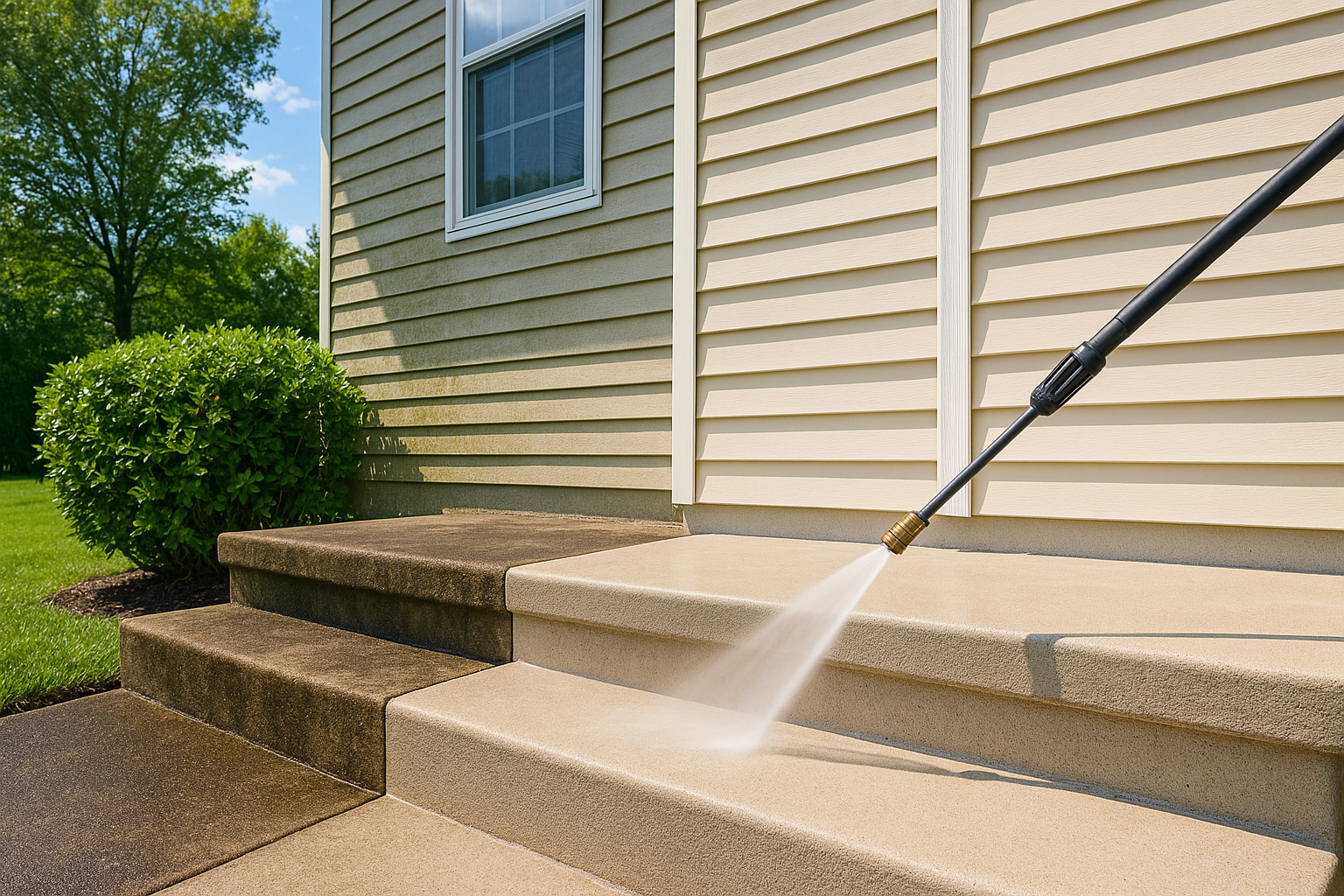 Before and after pressure washing transformation showing dramatic improvement