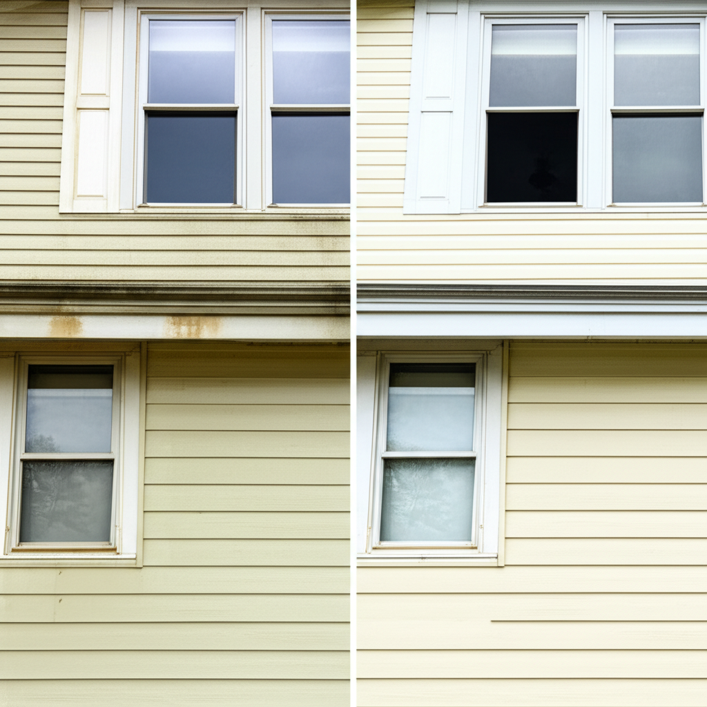 Professional pressure washing service transforming a home exterior